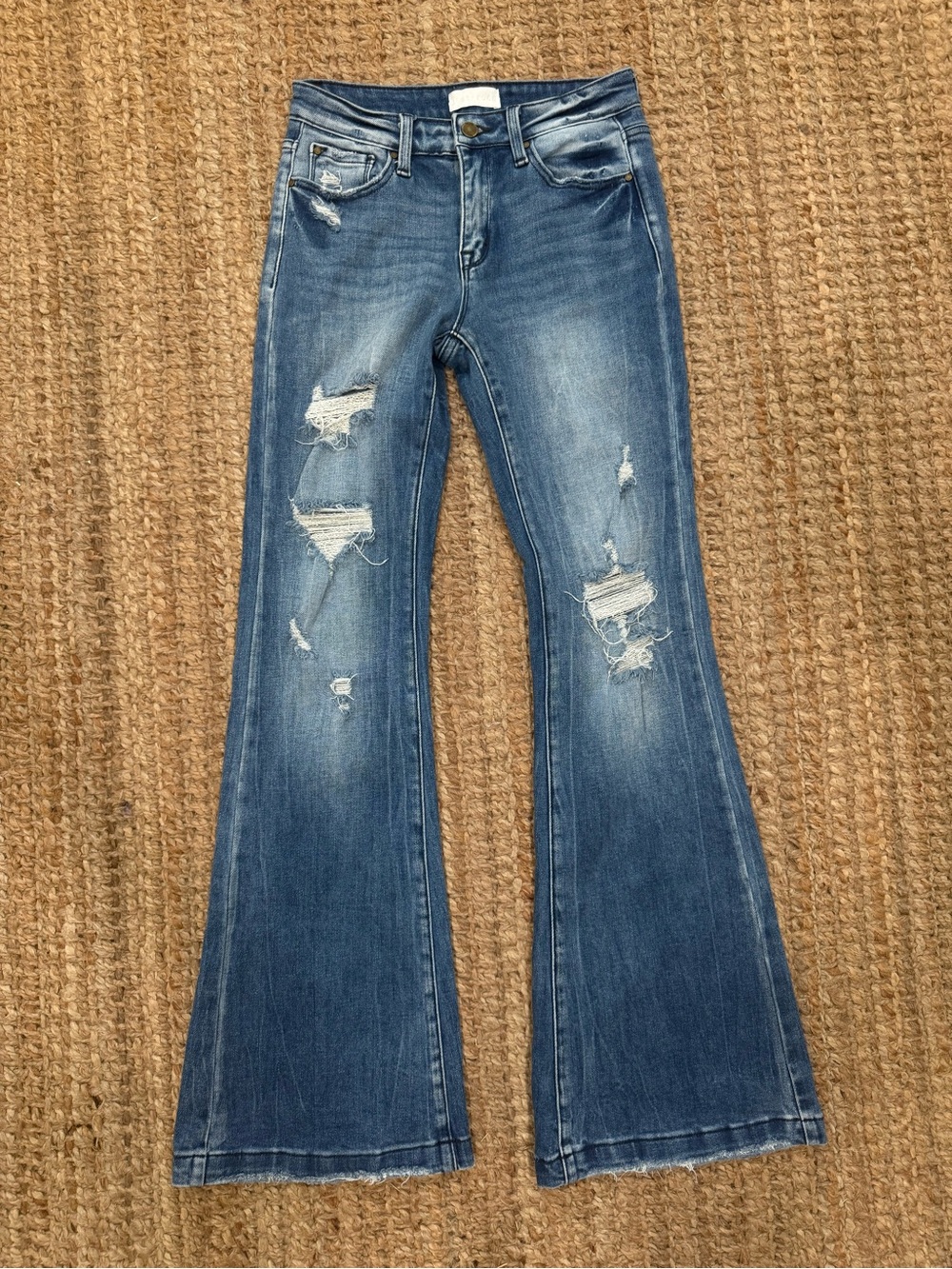 Petra 153 Distressed Dark Blue Flare Jeans for Women